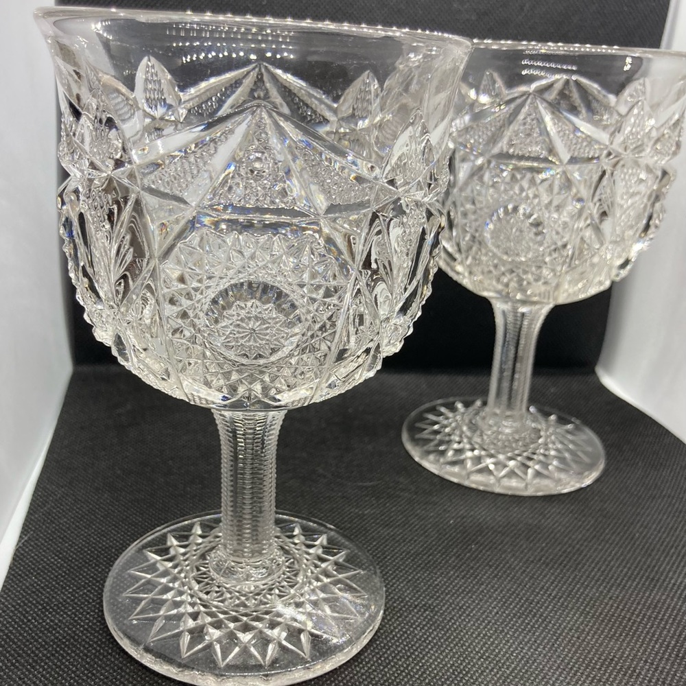 Early American Patterned Glass Goblets x2